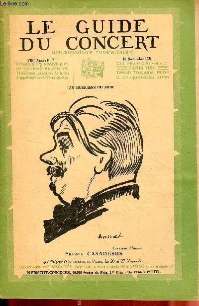 Le guide du concert n7 VIIIe anne 18 novembre 1921 - Index des concerts de la semaine.