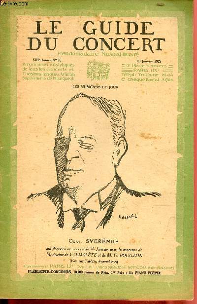 Le guide du concert n16 VIIIe anne 20 janvier 1922 - Index des concerts de la semaine.