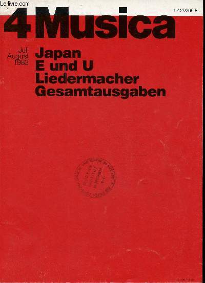Musica n4 juli august 1983 - Japan E und U Liedermacher Gesamrtausgaben.