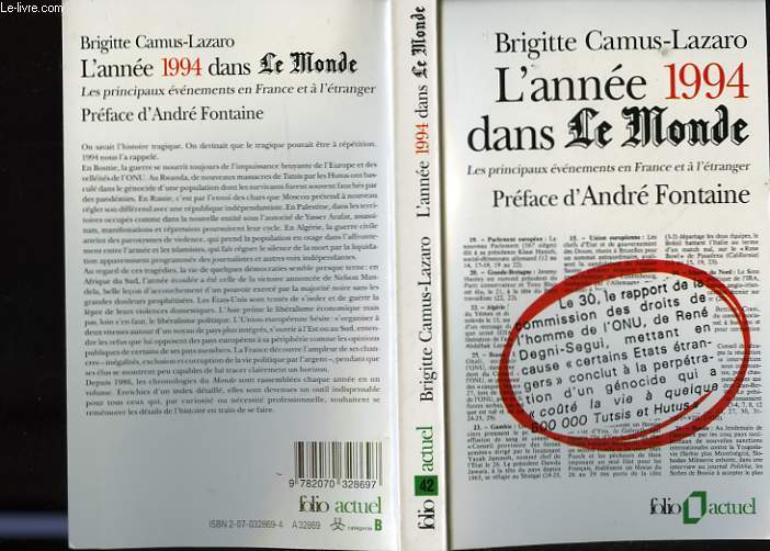 L'ANNEE 1994 DANS LE MONDE.LES PRINCIPAUX EVENEMENTS EN FRANCE ET A L ETRANGER.