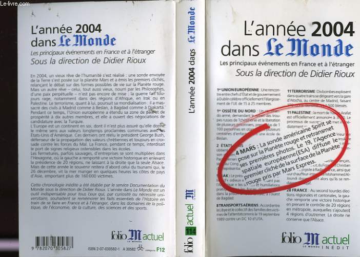 L'ANNEE 2004 DANS LE MONDE. LES PRINCIPAUX EVENEMENTS EN FRANCE ET A L'ERTANGER.