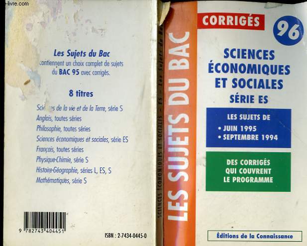 CORRIGES 96 - SCIENCES ECONOMIQUES ET SOCIALES SERIE ES - LES SUJETS DU BAC