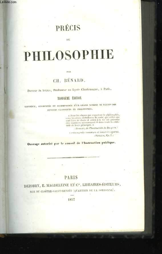 Prcis de philosophie. Troisime dition