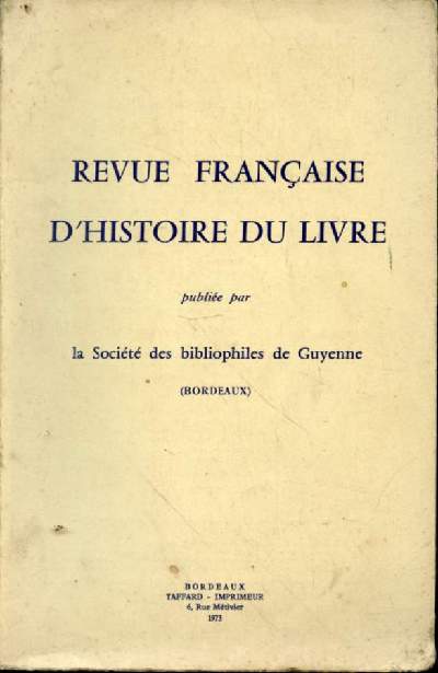 Revue franaise d'histoire du livre