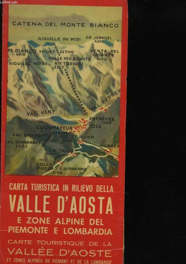 Carte touristique de la valle d'Aoste et zones alpines du Pimont et de la Lombardie