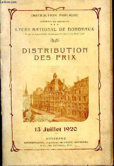 Distribution des Prix. 13 Juillet 1920
