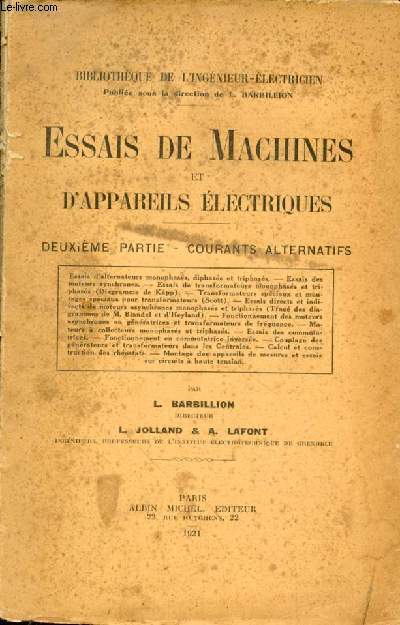 Essais de machines et d'appareils lectriques. Deuxime partie : Courants alternatifs