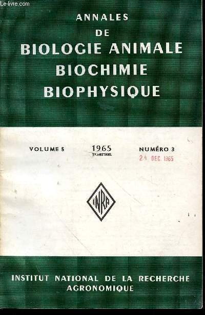 Annales de biologie animale. Biochimie, biophysique. Volume 5