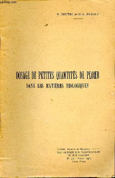 Dosage de petites quantits de plomb dans les matires biologiques