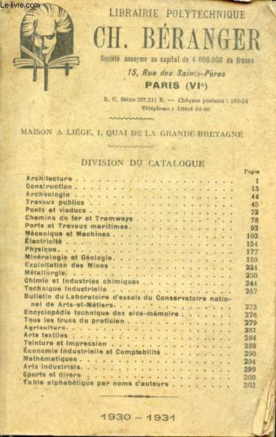 Librairie polytechnique Ch. Branger. Catalogue