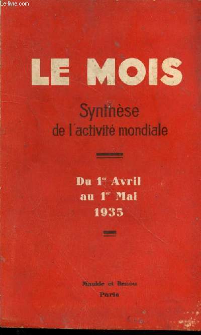 Synthse de l'activit mondiale. Du 1er Avril au 1er Mai 1935