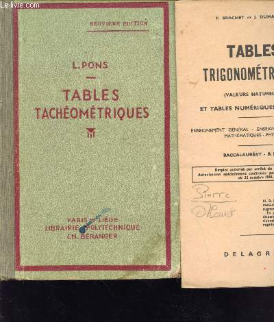 Tables tachomtriques donnant aussi rapidement que la rgle logarithmique tous les calculs ncessaires  l'emploi du tachomtre