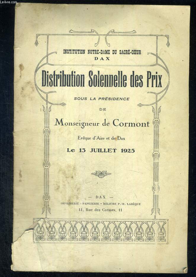 Distribution solennelle des prix. Institution Notre-Dame du Sacré-Coeur