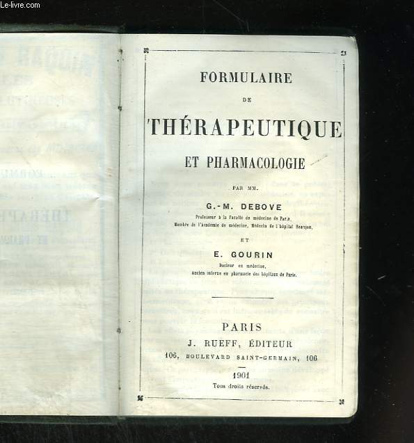Formulaire de thrapeutique et pharmacologie
