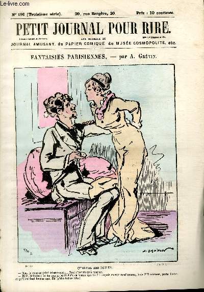 Petit journal pour rire N196 de la 3 srie, Fantaisies parisiennes par Grvin.