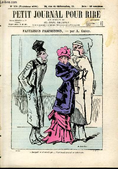 Petit journal pour rire N274 de la 3 srie, Fantaisies parisiennes par Grvin.