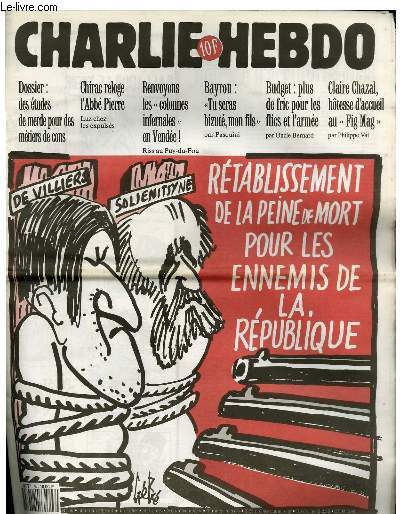 CHARLIE HEBDO N66 - RETABLISSEMENT DE LA PEINE DE MORT POUR LES ENNEMIS DE LA REPUBLIQUE