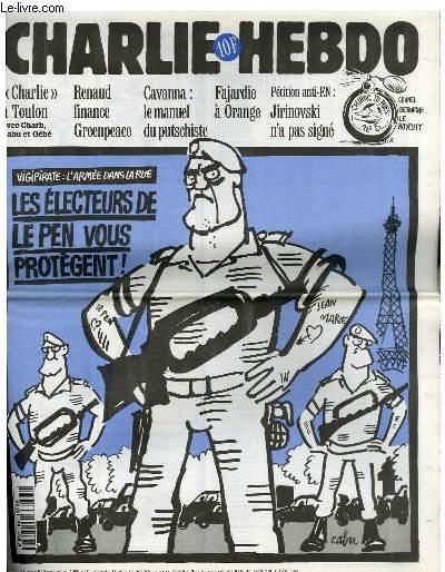 CHARLIE HEBDO N169 - VIGIPIRATE : L'ARMEE DANS LA RUE; LES ELCTEURS DE LE PEN VOUS PROTEGENT
