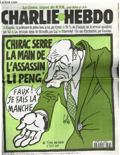 CHARLIE HEBDO N199 - CHIRAC SERRE LA MAIN DE L'ASSASSIN LI PENG. 