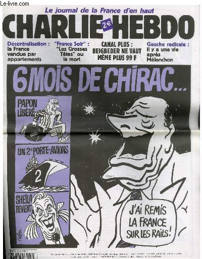 CHARLIE HEBDO N540 - 6 MOIS DE CHIRAC ... PAPON LIBERE, UNE 2e PORTE AVIONS, SHEILA REVIENT 