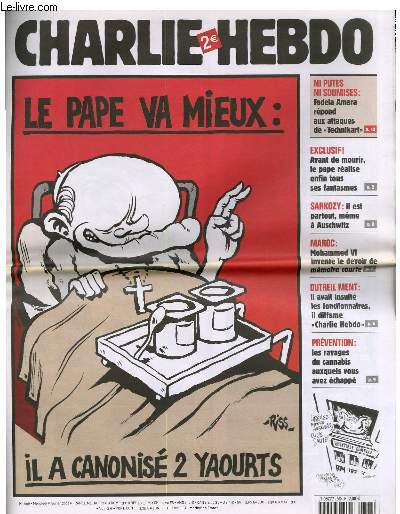 CHARLIE HEBDO N660 - LE PAPE VA MIEUX : IL A CANONISE 2 YAOURTS