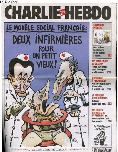 CHARLIE HEBDO N677 - LE MODELE SOCIAL FRANCAIS : DEUX INFIRMIERES POUR UN PETIT VIEUX !