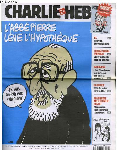 CHARLIE HEBDO N762 - L'ABBEPIERRE LEVE L'HYPOTHEQUE 