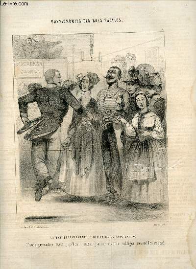 PHYSIONOMIES DES BALS PUBLICS : LE BAL SENTIMENTAL ET MILITAIRE DU GROS CAILLOU, ET LE BAL MONTESQUIEU - EXTRAIT DU CHARIVARI.