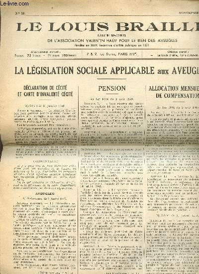 LE LOUIS BRAILLE N18 - NOVEMBRE 1950 - BULLETIN BIMESTRIEL.