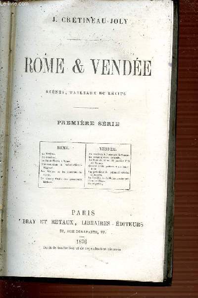 ROME & VENDEE - SCENES, TABLEAUX ET RECITS - PREMIERE SERIE.