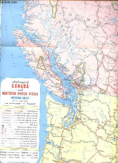 CARTE DU CANADA AND NORTHERN UNITED STATES - HIGHWAY MAP - Dimension : 96 cm x 68 cm environ. Echelle : 1/150 miles.