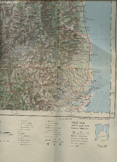 CARTE DE FRANCE ET DES FRONTIERES (TYPE 1912-1942) - FEUILLE N80. - BASTIA. DIMENSION : 56 x 80 cm environ.