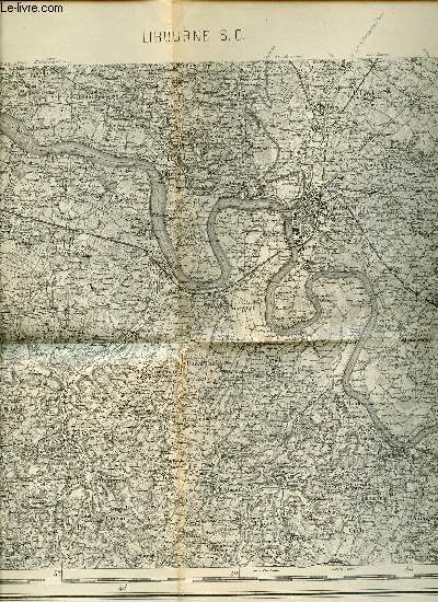CARTE ETAT MAJOR - LIBOURNE S. O. - ECHELLES METRIQUES 1/80000 - DIMENSION : 52 x 34 cm environ. TYPE 188 G.
