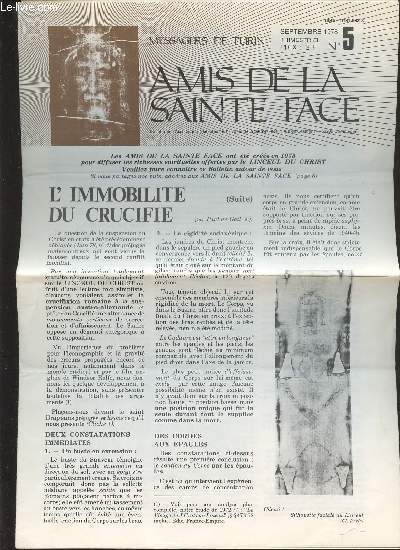 AMIS DE LA SAINTE FACE N5 - SEPTEMBRE 1978 / TRIMESTRIEL - MESSAGERS DE TURIN - L'IMMOBILITE CRUCIFIE.