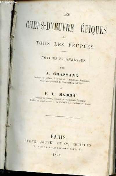 LES CHEFS-D'OEUVRE EPIQUES DE TOUS LES PEUPLES - NOTICES ET ANALYSES.