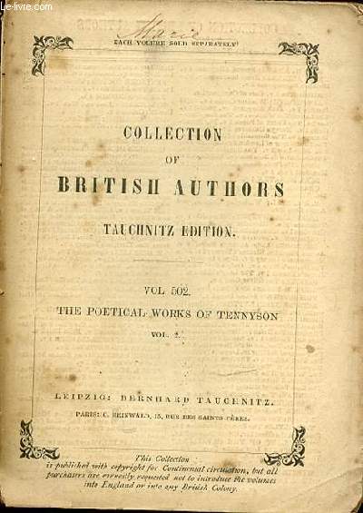 COLLECTION OF BRITISH AUTHORS - VOLU. 502 / THE POETICAL WORKS OF TENNYSON VOL. 2.