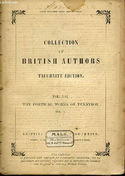 COLLECTION OF BRITISH AUTHORS - VOLU. 504 / THE POETICAL WORKS OF TENNYSON VOL. 4.