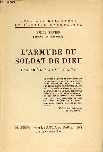 L'ARMURE DU SOLDAT DE DIEU D'APRES SAINT PAUL - POUR LES MILITANTS DE L'ACTION CATHOLIQUE.