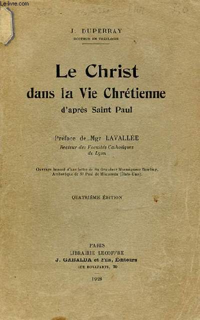 LE CHRIST DANS LA VIE CHRETIENNE D'APRES SAINT PAUL.