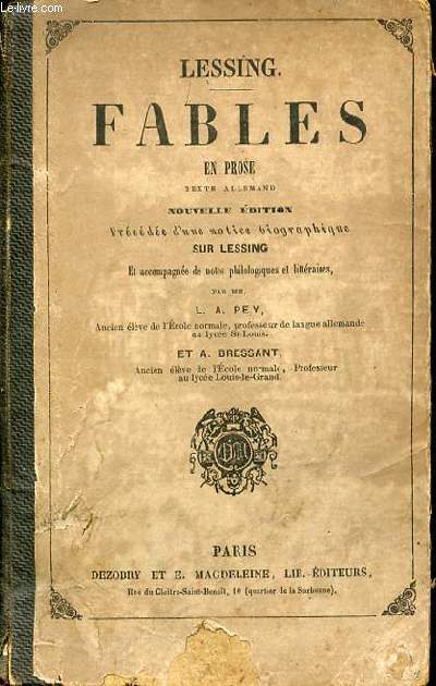 FABLES EN PROSE - TEXTE ALLEMAND. LESSING.