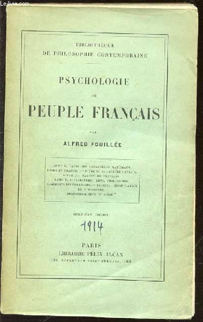PSYCHOLOGIE DU PEUPLE FRANCAIS - BIBLIOTHEQUE DE PHILOSOPHIE CONTEMPORAINE.