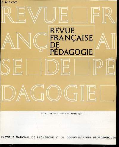 REVUE FRANCAISE DE PEDAGOGIE N26 - JANVIER / FEVRIER / MARS.
