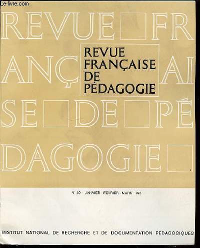 REVUE FRANCAISE DE PEDAGOGIE N30 - JANVIER / FEVRIER / MARS.