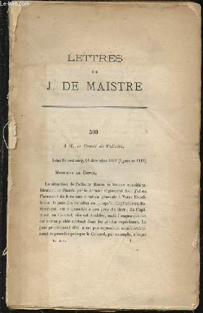 OEUVRES COMPLETES DE J. DE MAISTRE - TOME XIV : CORRESPONDANCE VI.