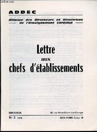 LETTRE AUX CHEFS D'ETABLISSEMENTS N3.