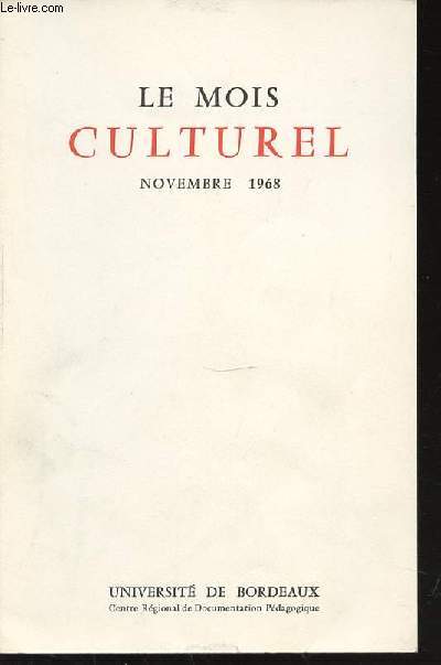LE MOIS CULTUREL - NOVEMBRE.