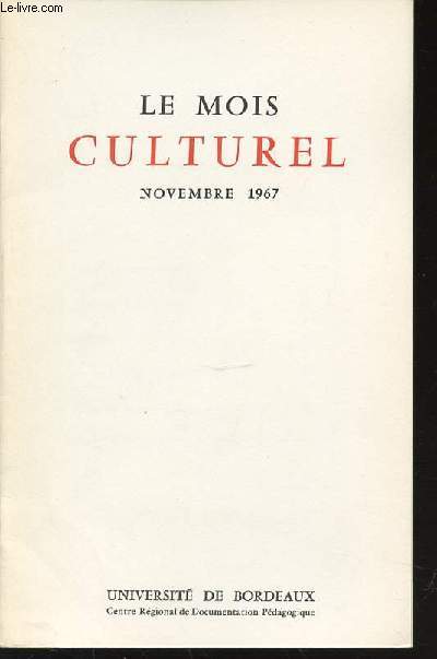 LE MOIS CULTUREL - NOVEMBRE.