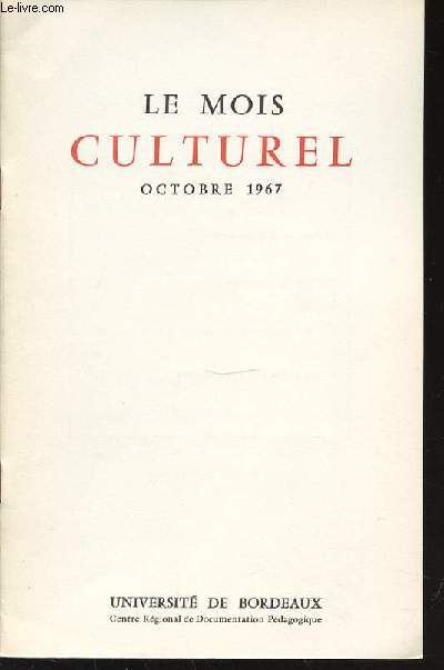 LE MOIS CULTUREL - OCTOBRE.