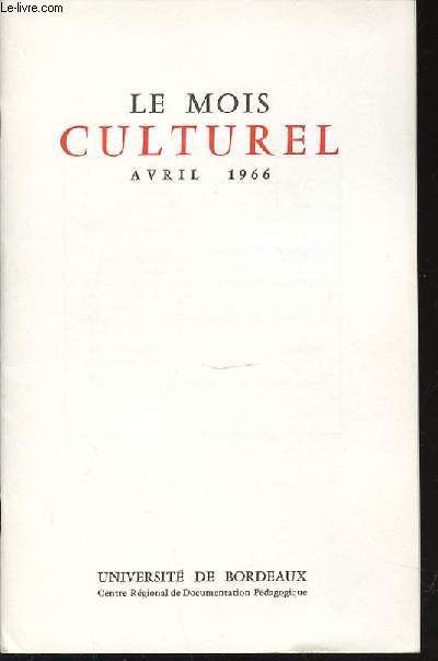 LE MOIS CULTUREL - AVRIL.