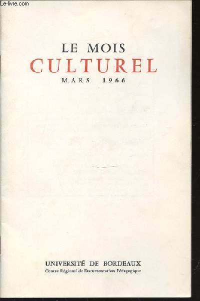 LE MOIS CULTUREL - MARS.
